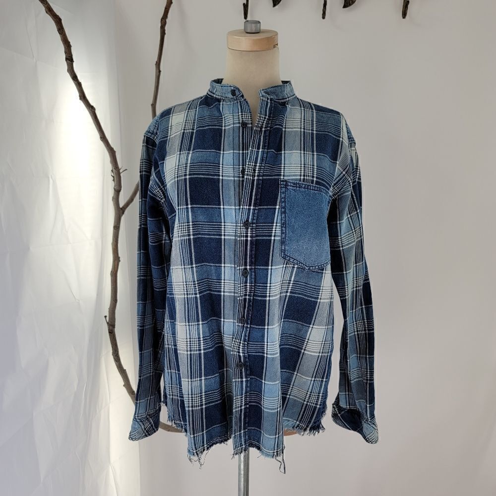 Current/elliot plaid print denim button shirt
